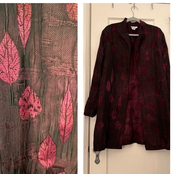 Coldwater Creek Coat Longline Leaf Burgundy L - Picture 1 of 12